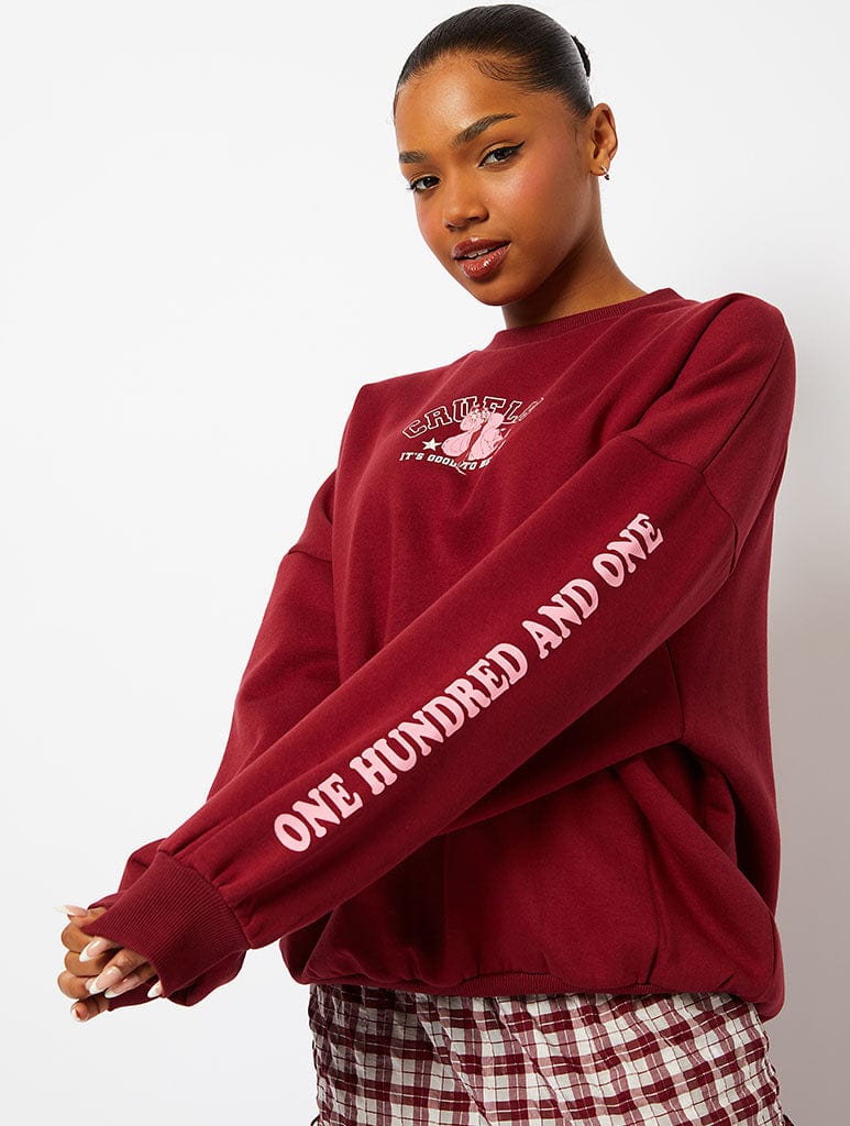 Disney Cruella Varsity Sweatshirt in Burgundy