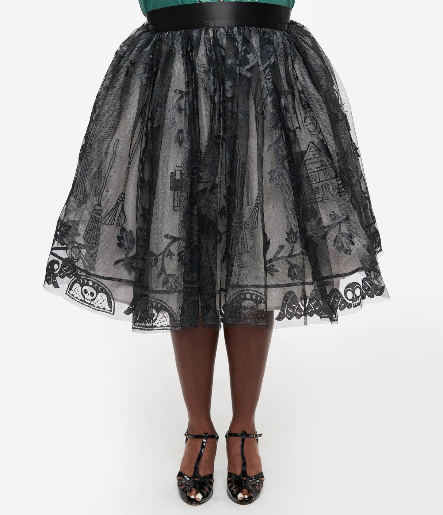 Disney Hocus Pocus Collection by Unique Vintage Plus Size Black Hocus Pocus Glitter Tulle Flare Skirt