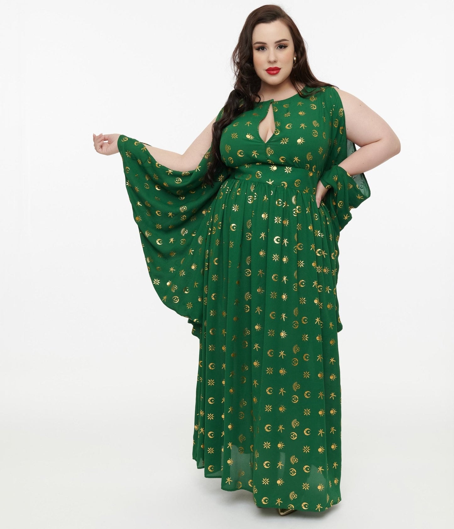 Disney Hocus Pocus Collection by Unique Vintage Plus Size Green & Gold Moon Print Caftan