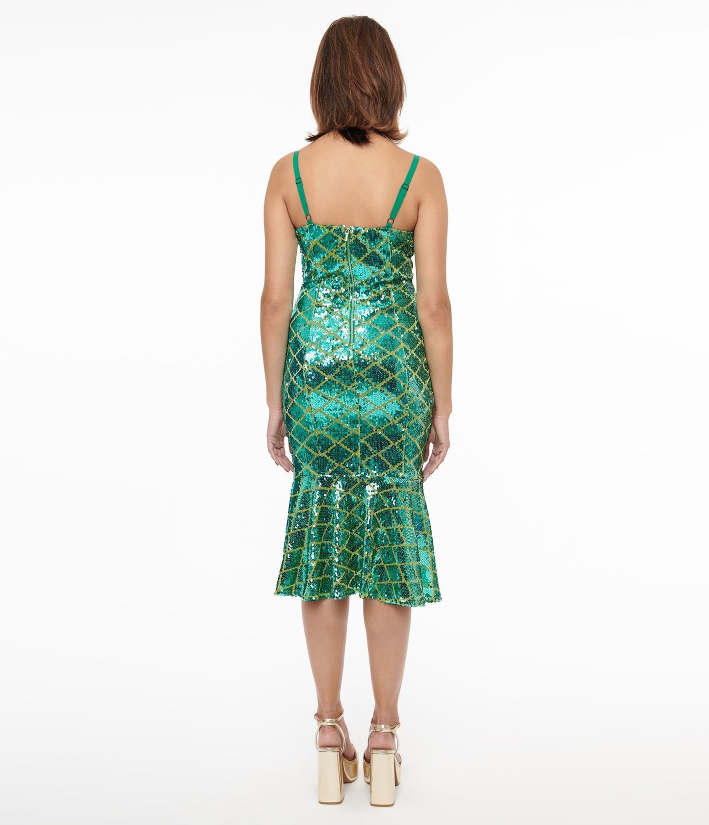 Disney Princess collection by Unique Vintage Princess Ariel Green & Gold Sequin Wiggle Dress