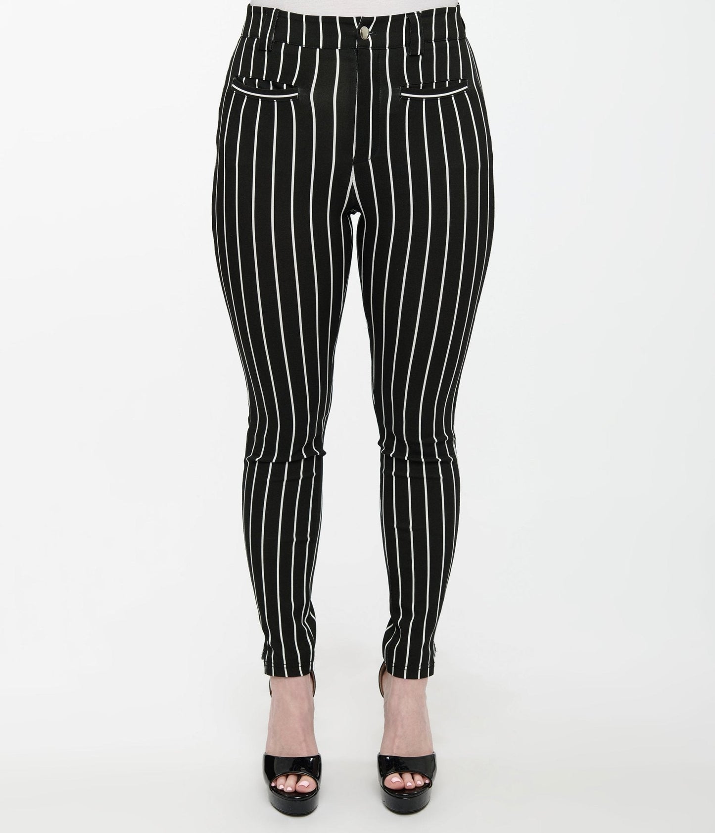 Tim Burton’s The Nightmare Before Christmas by Unique Vintage Black & White Stripe Jack Skellington Stretch Pants