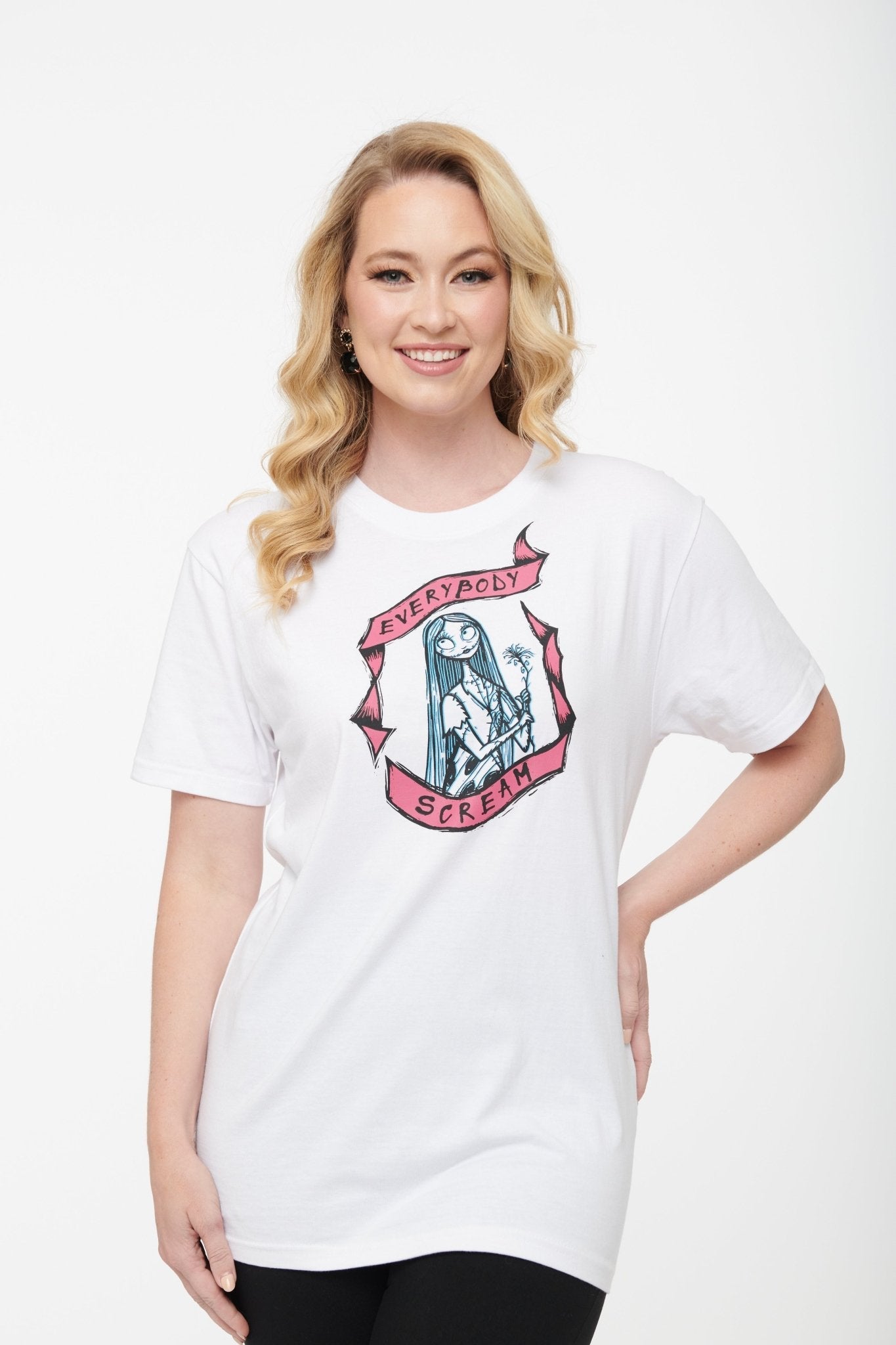 Tim Burton’s The Nightmare Before Christmas by Unique Vintage White Sally Everybody Scream Unisex Graphic Tee