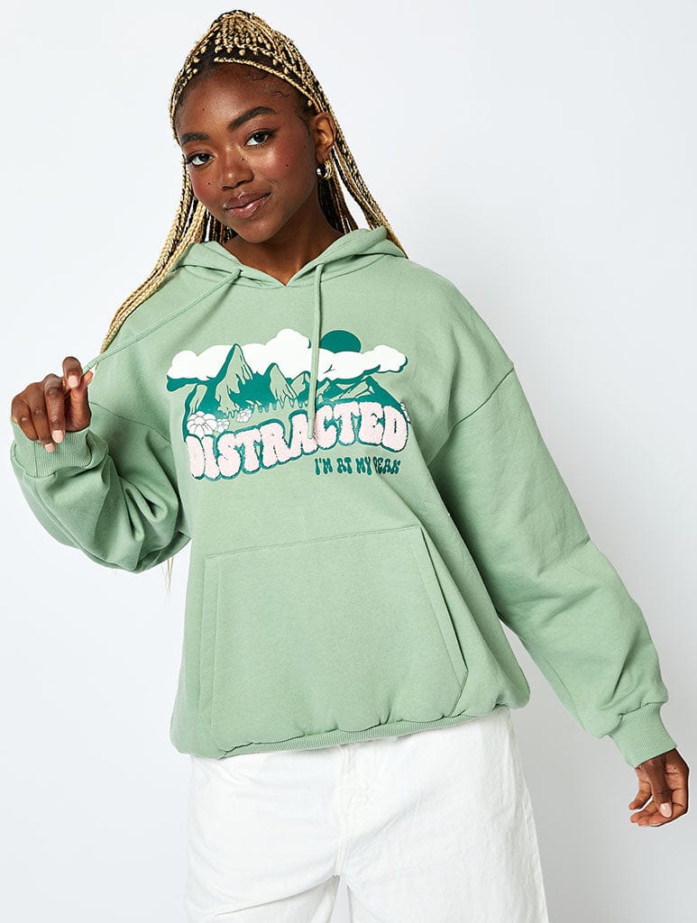 Distracted Hoodie in Sage Green