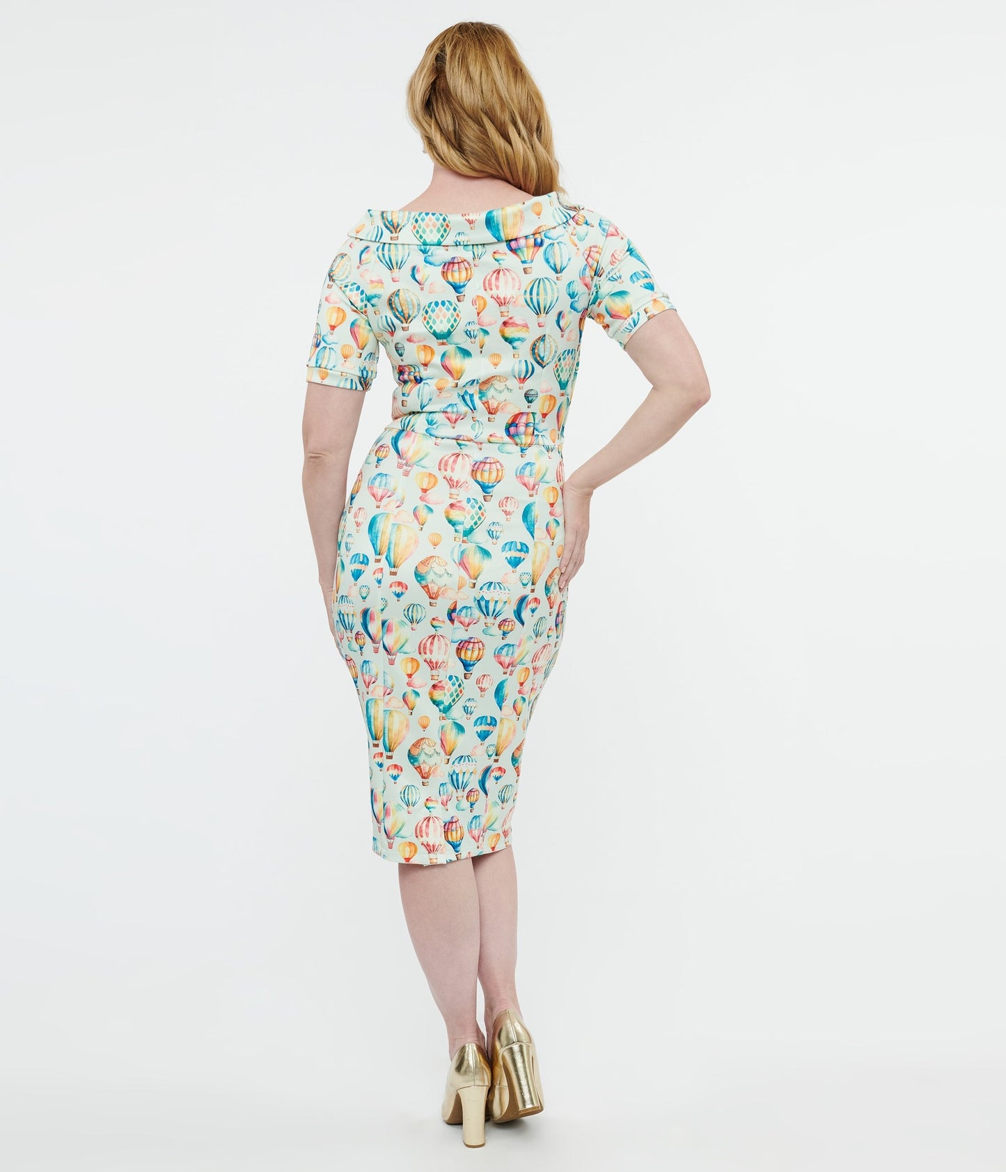 Dolly & Dotty 1950s Light Blue Hot Air Balloon Valerie Wiggle Dress