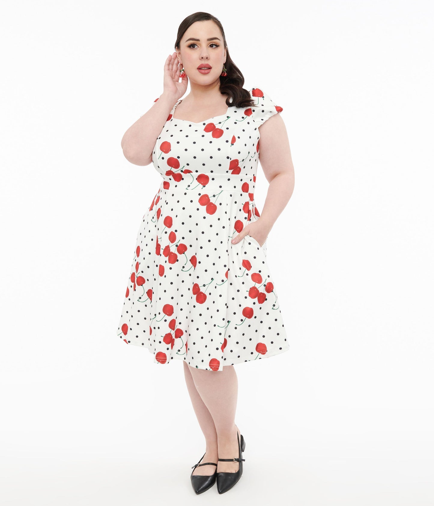 Dolly & Dotty 1950s White Polka Dot Cherry Swing Dress