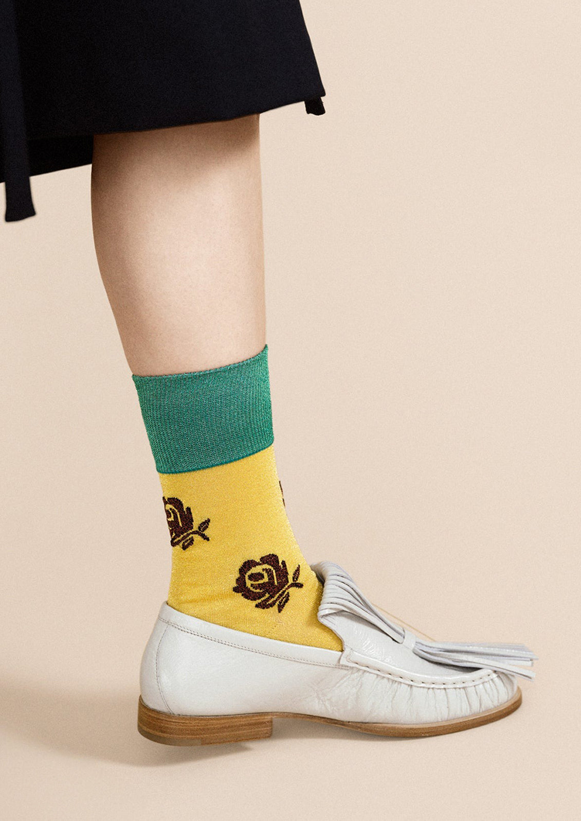Metallic Rose Crew Socks