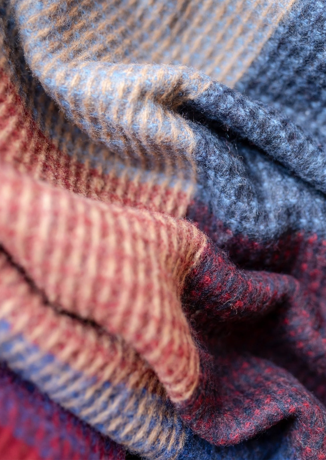 Recycled Wool Throw, Navy Waffle Block Check