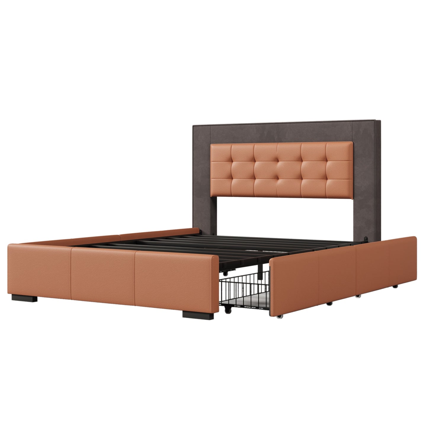 Drapersun Upholstered Queen Platform Bed with Four Drawers