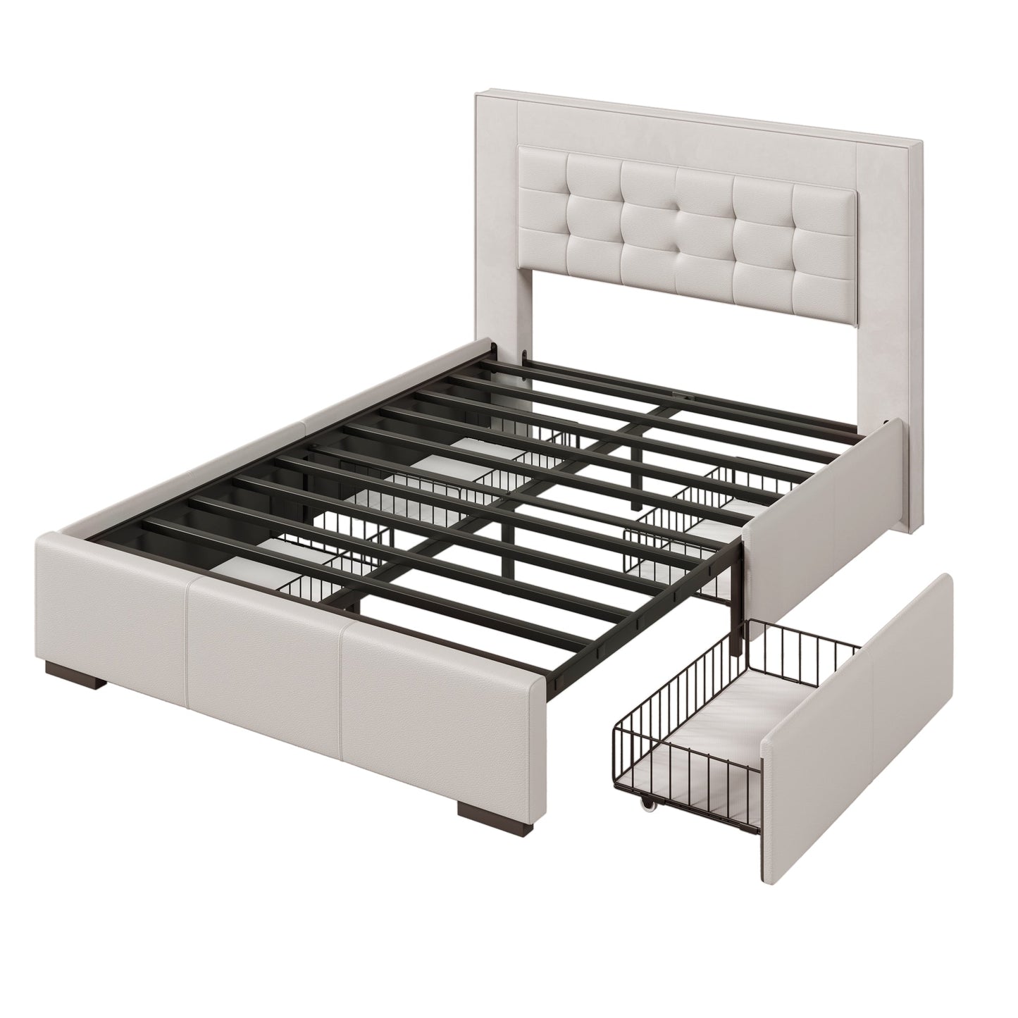 Drapersun Upholstered Queen Platform Bed with Four Drawers