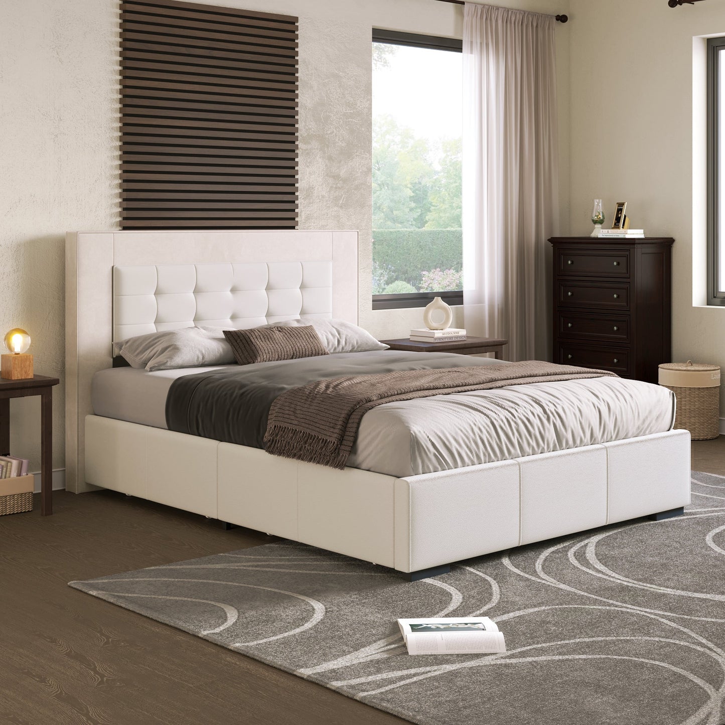 Drapersun Upholstered Queen Platform Bed with Four Drawers