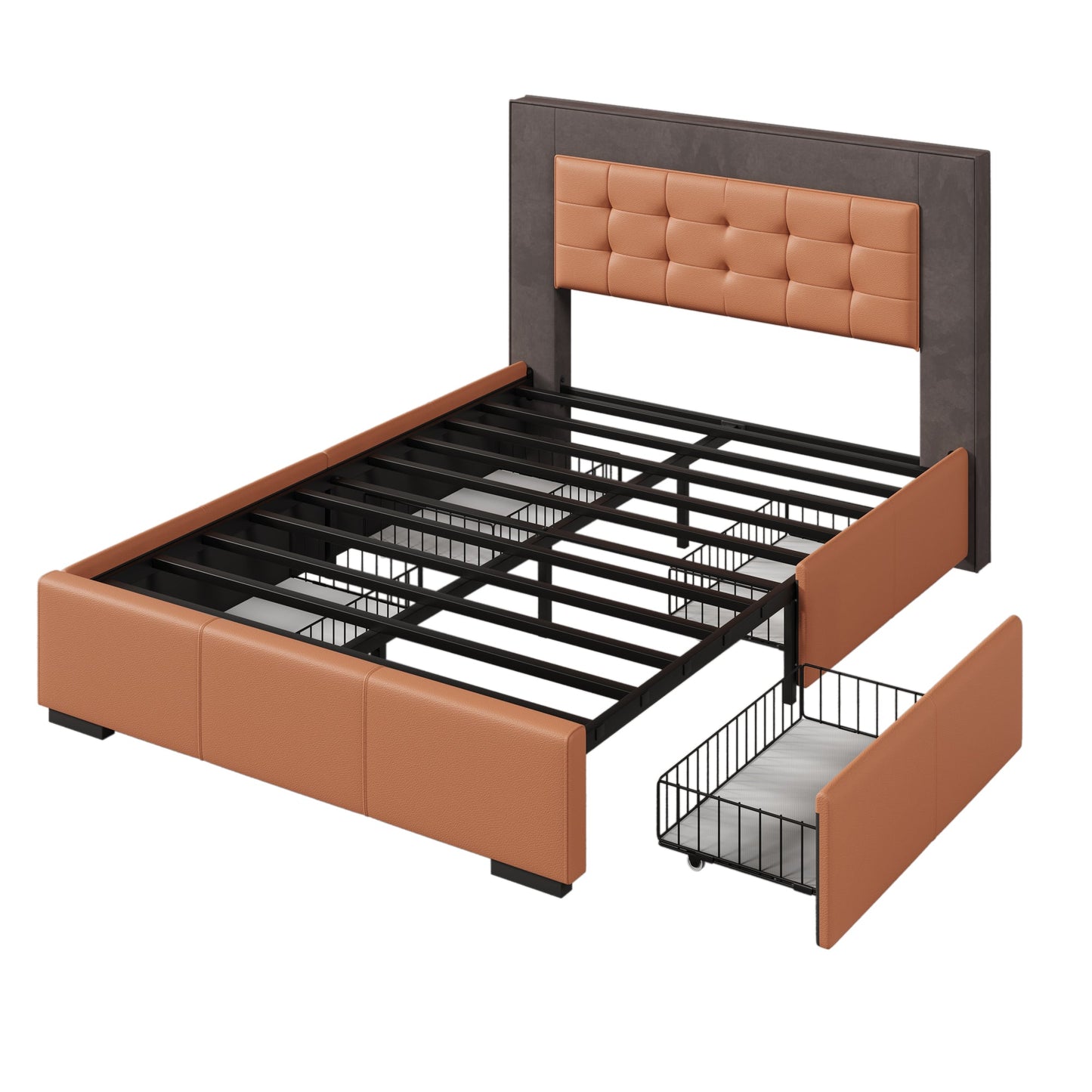 Drapersun Upholstered Queen Platform Bed with Four Drawers