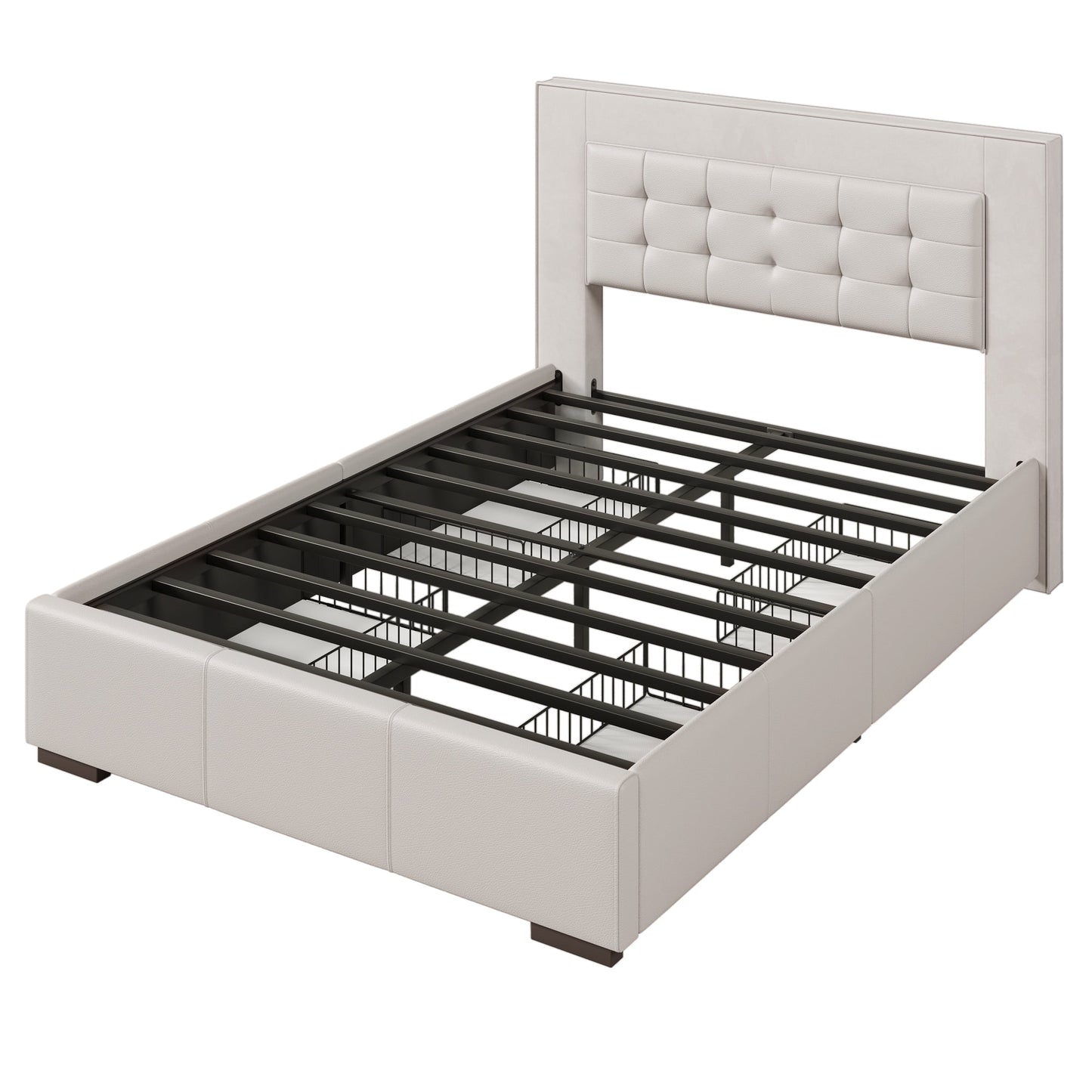 Drapersun Upholstered Queen Platform Bed with Four Drawers