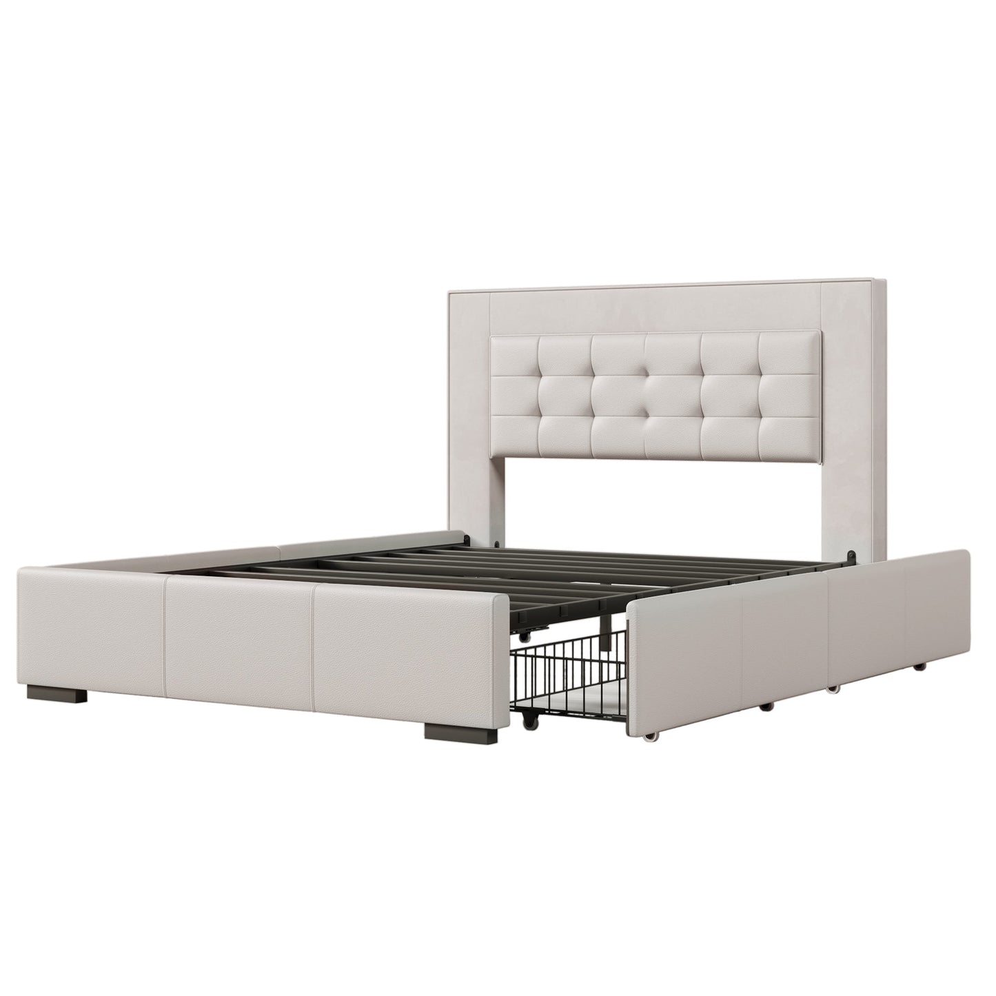 Drapersun Upholstered Queen Platform Bed with Four Drawers