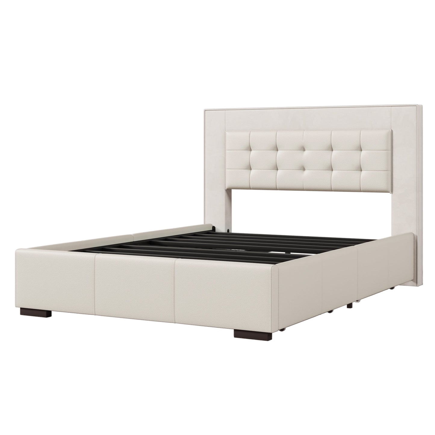 Drapersun Upholstered Queen Platform Bed with Four Drawers