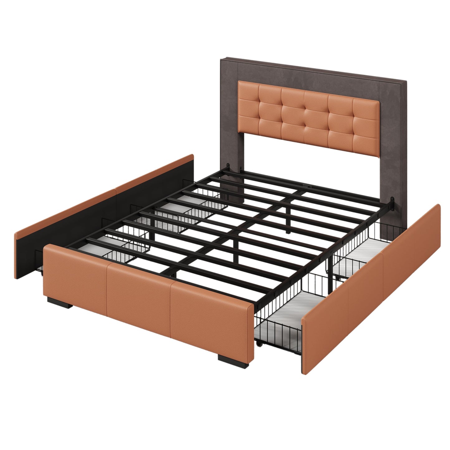 Drapersun Upholstered Queen Platform Bed with Four Drawers