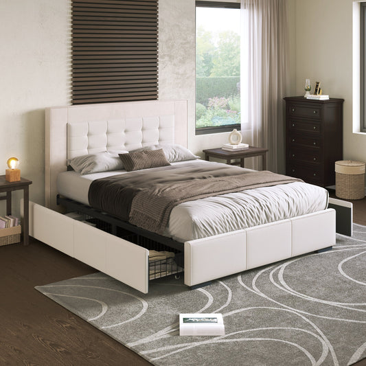 Drapersun Upholstered Queen Platform Bed with Four Drawers