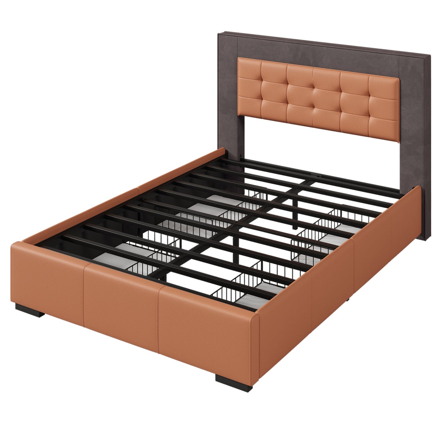 Drapersun Upholstered Queen Platform Bed with Four Drawers
