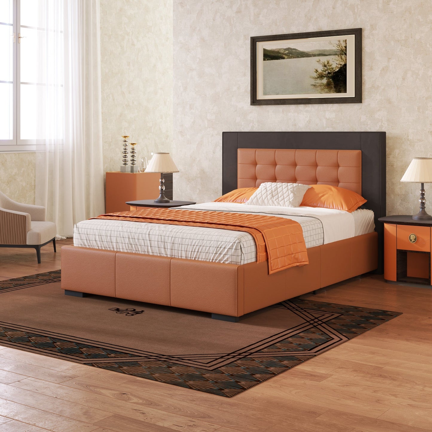 Drapersun Upholstered Queen Platform Bed with Four Drawers