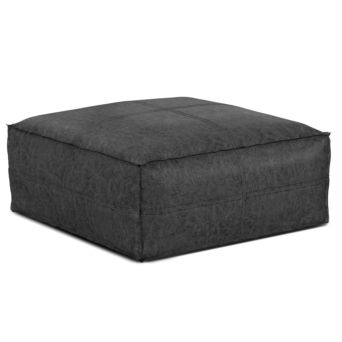 Ascendant Faux Leather Square Pouf with Top Stitching Detail