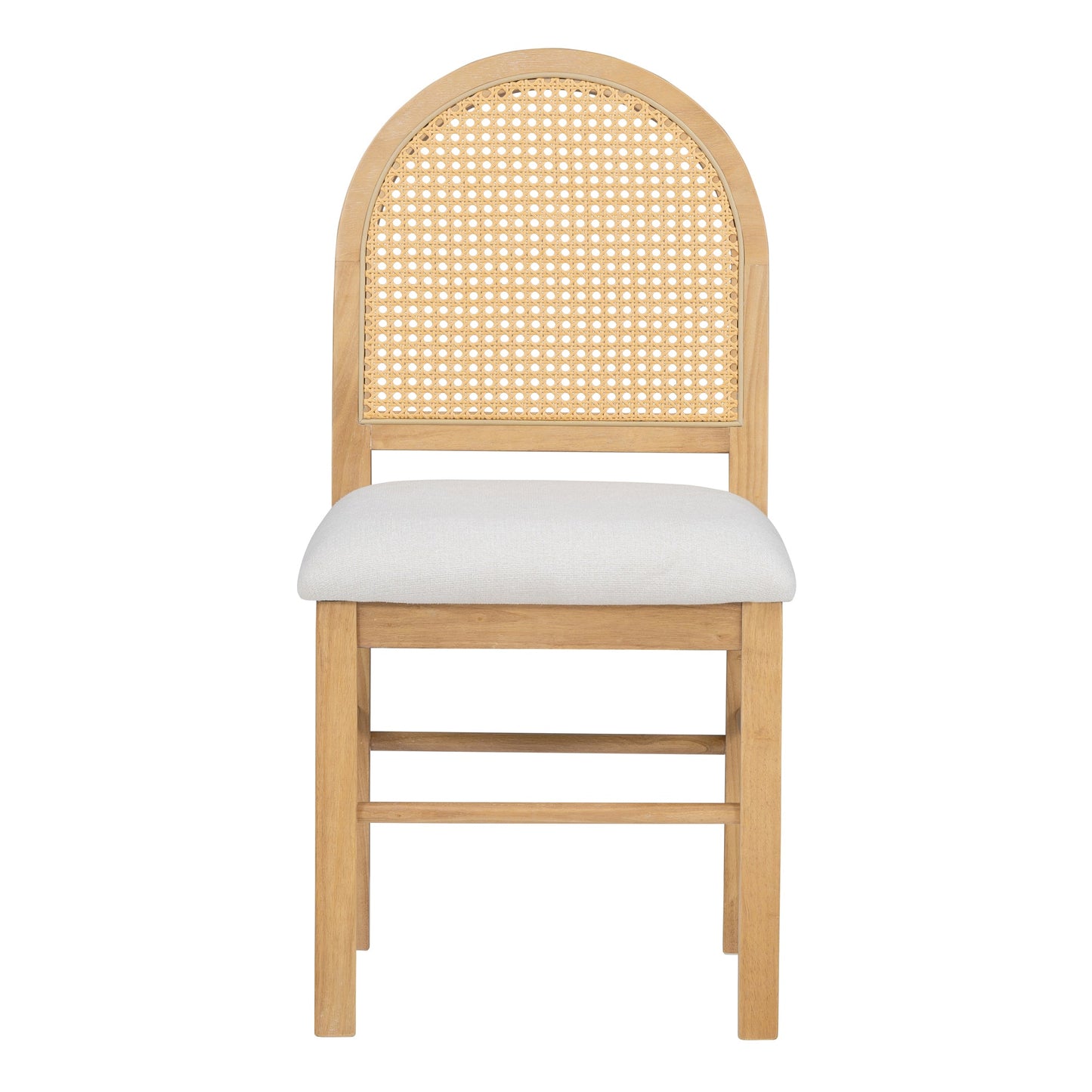 Upholstered Dining Chair with Rattan Backrests and Arched Back, Set of 4
