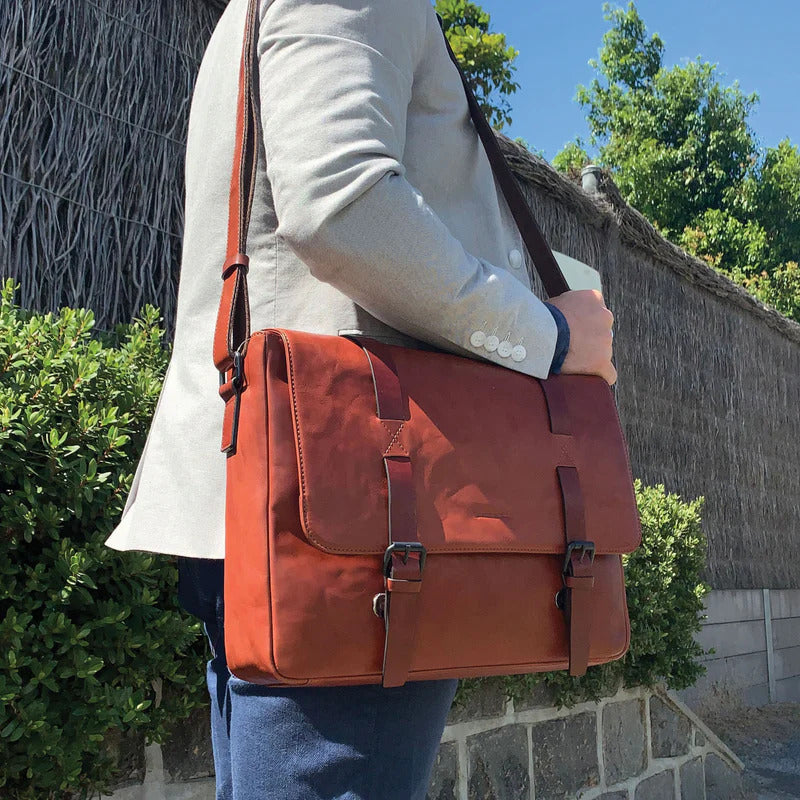 Pierre Cardin Crumple Leather 13" Messenger Laptop Bag (Cognac)