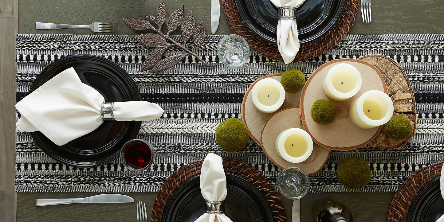 Black Braided Stripe Table Runner 15X108