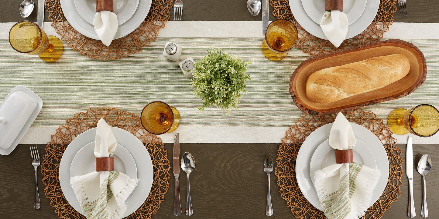 Thyme Striped Fringe Ribbed Table Runner 14X108