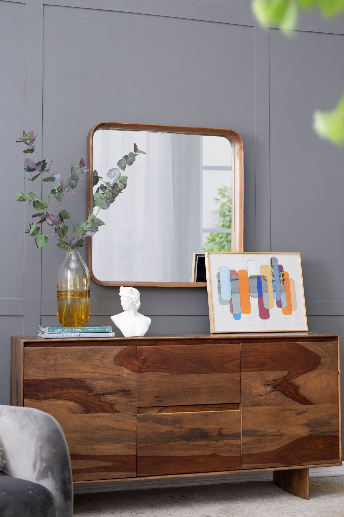 Square Wall Mirror with Wood Frame