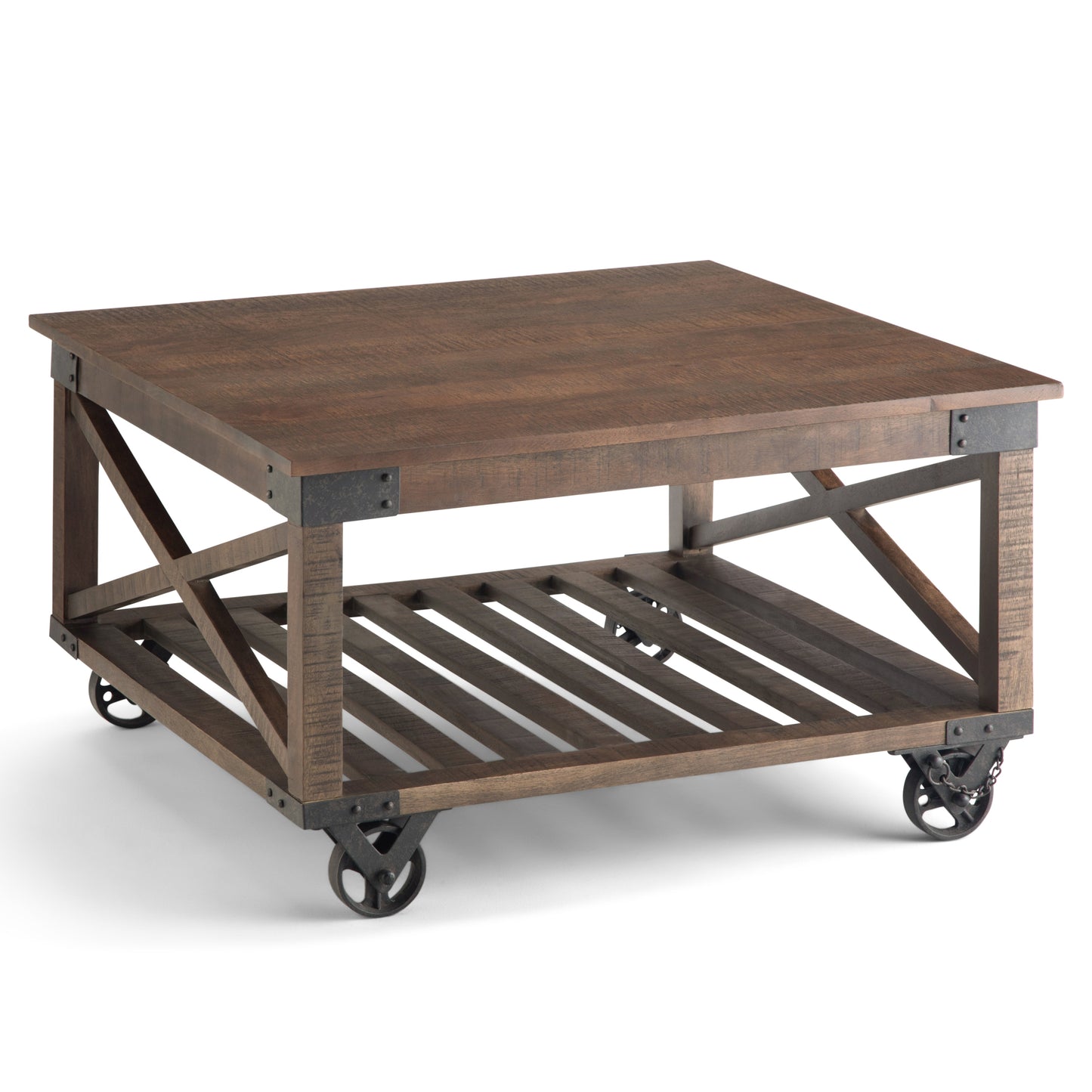 Square Coffee Table with Bottom Shelf and Wheels