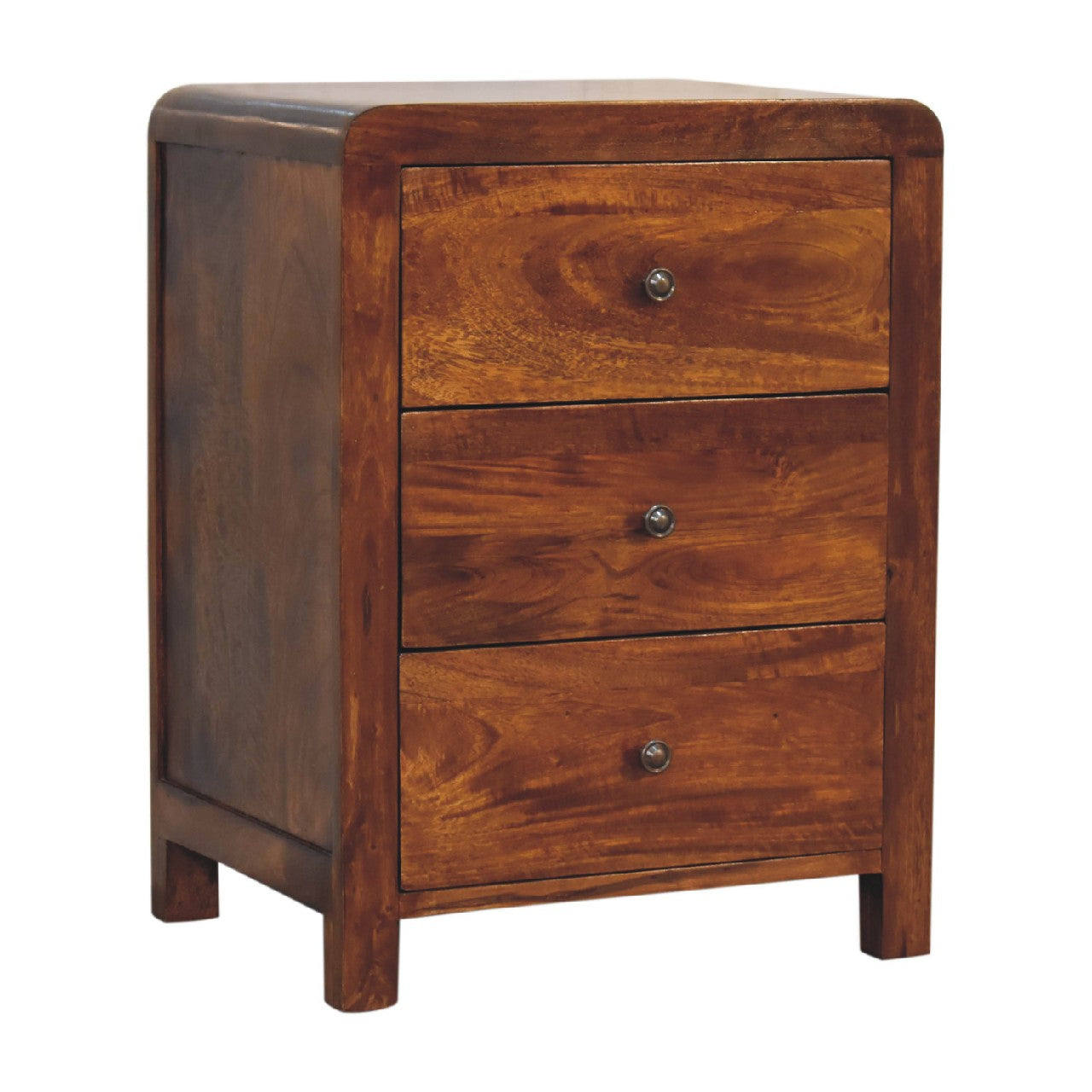 Solid Wood Bedside with 3 Drawers and Metal Handle