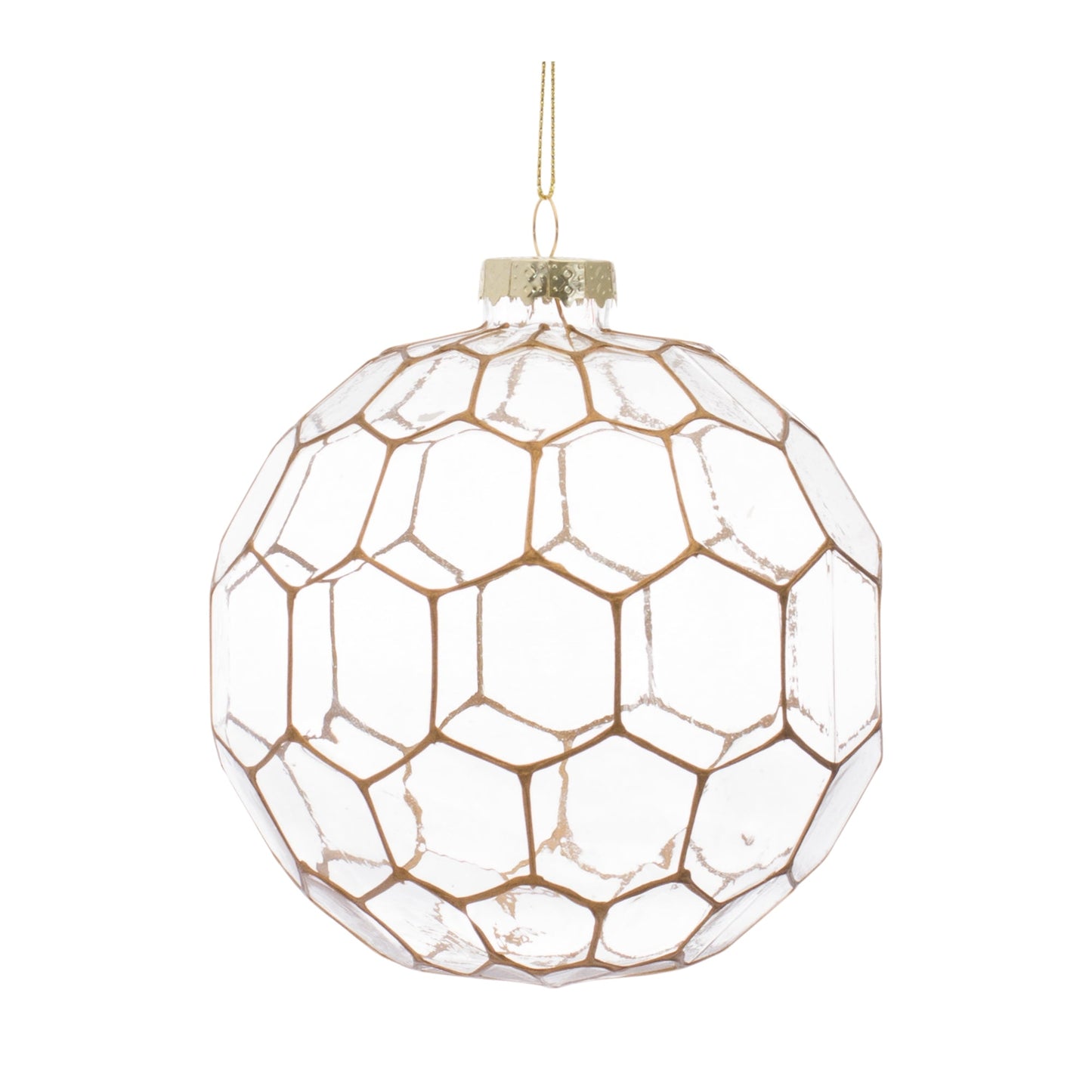 Clear Glass Ornament with Gold Geometric Design, Set of 6