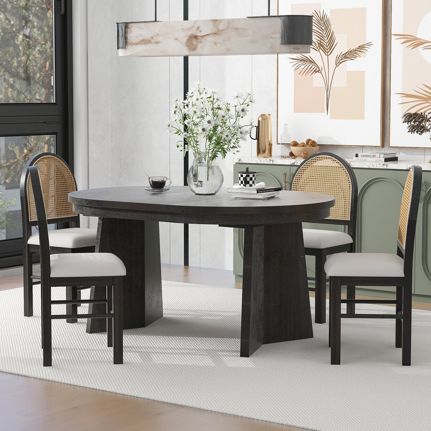 Monza 5-Piece Dining Set with Extendable Oval Table and 4 Upholstered Chairs