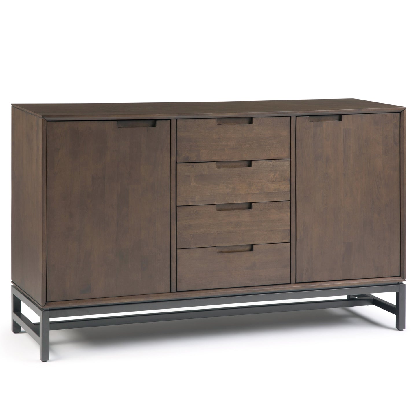 Sideboard with 4 Drawers and Metal Legs, Walnut Brown