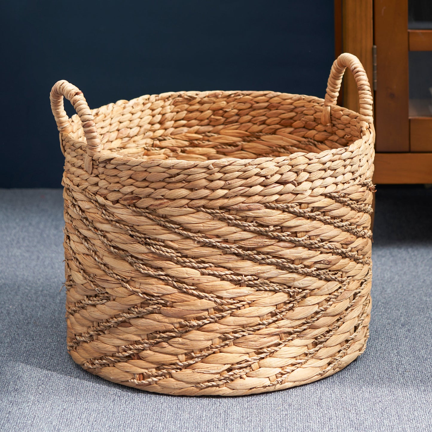 Round Woven Storage Basket with Handles