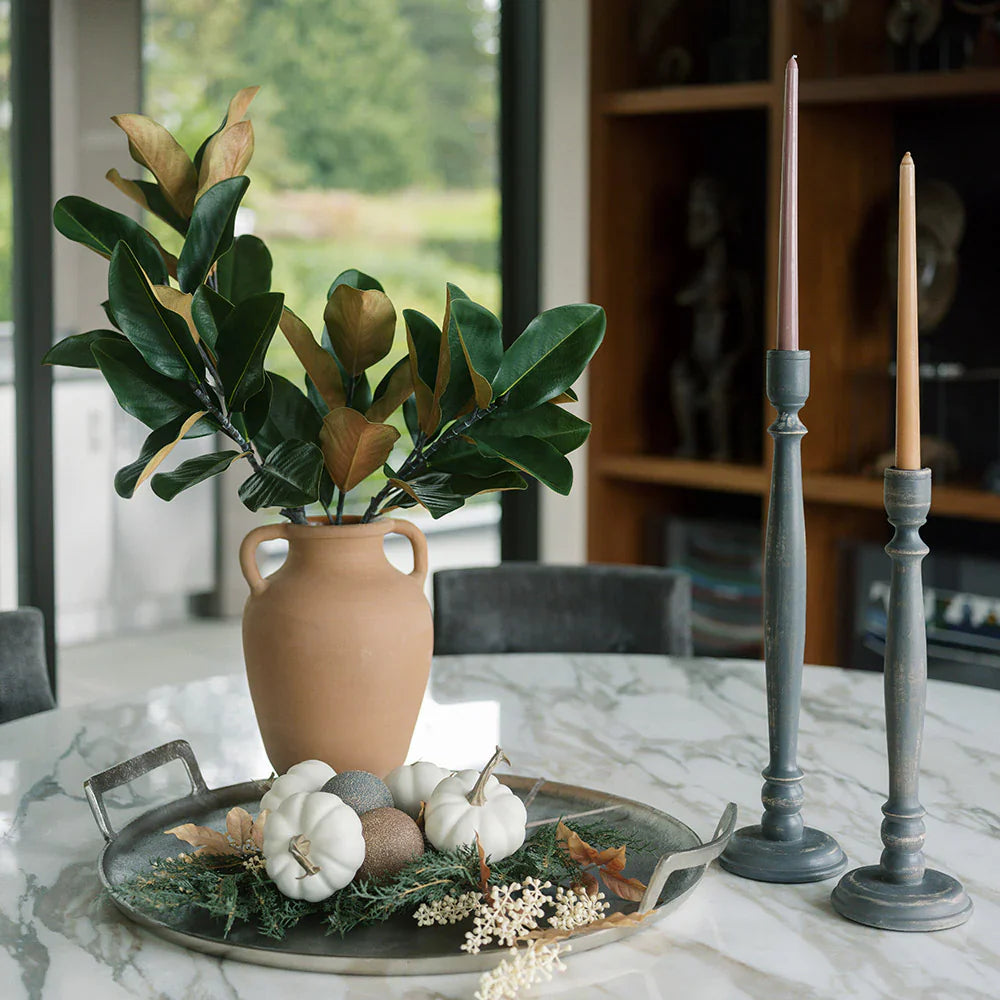 Dark Grey Wooden Taper Candleholder, Set of 2