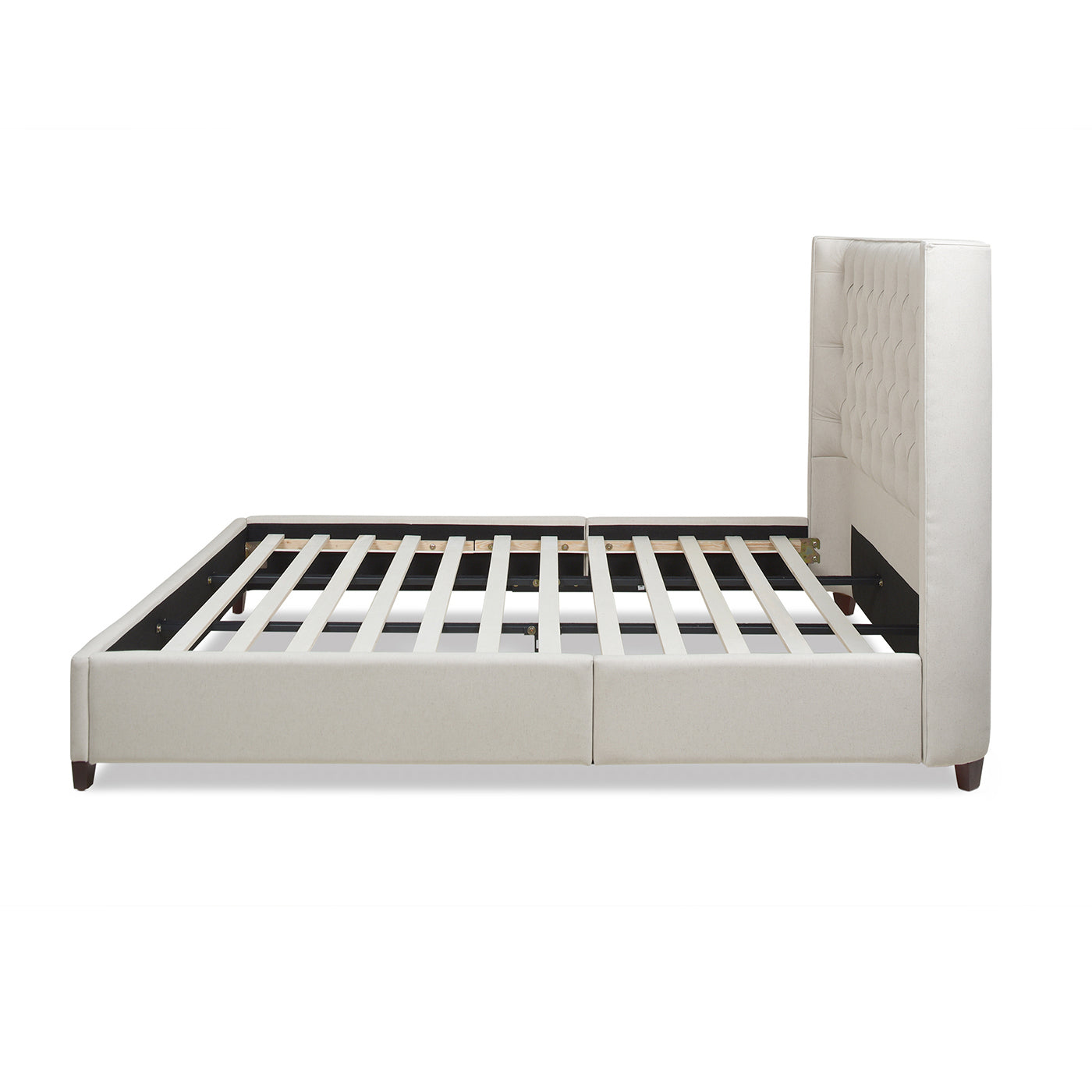 King-Size Upholstered Platform Bed with Tufted Headboard and Wing Back