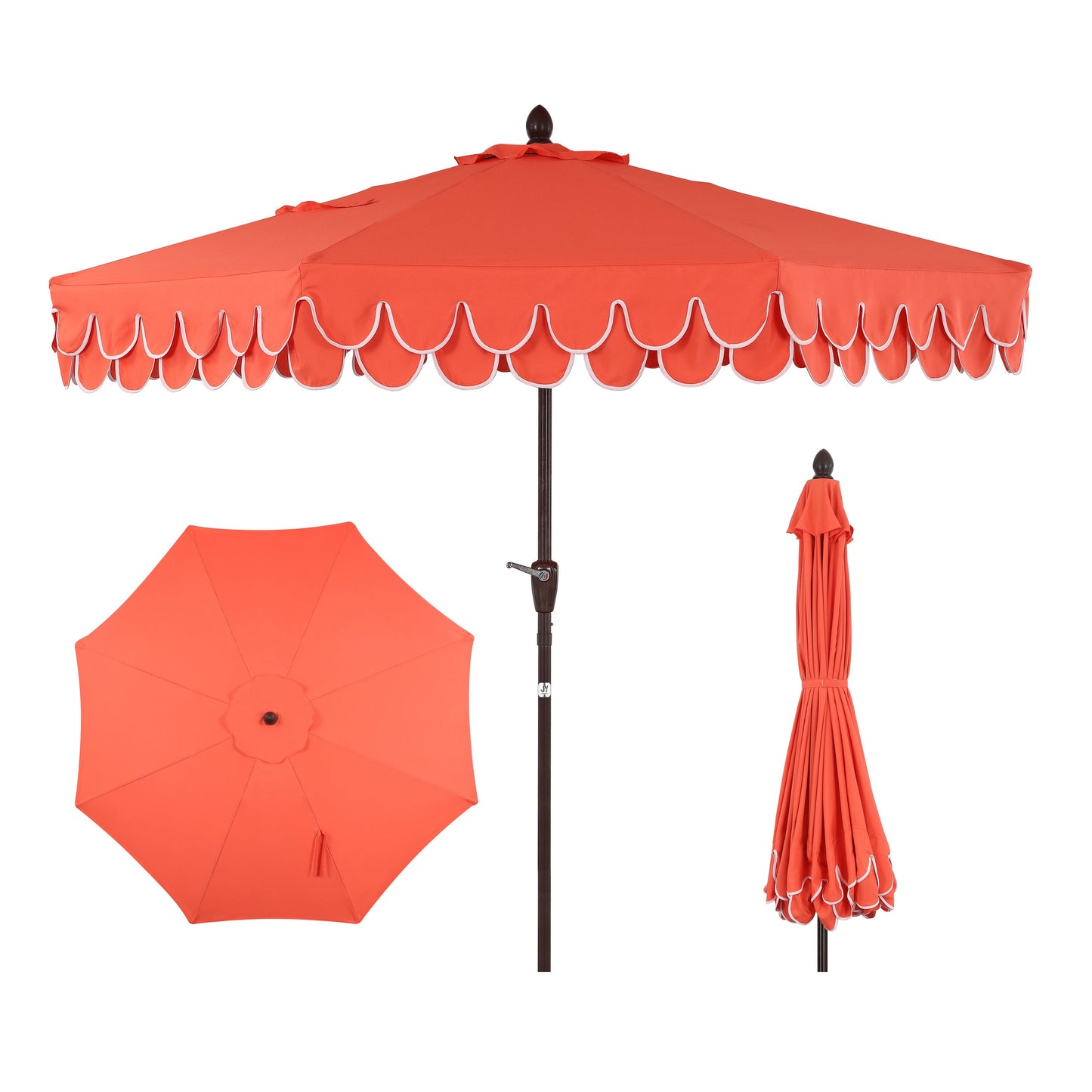 Tracy Classic MidCentury Scalloped Fringe Market Patio Umbrella with Auto-Tilt