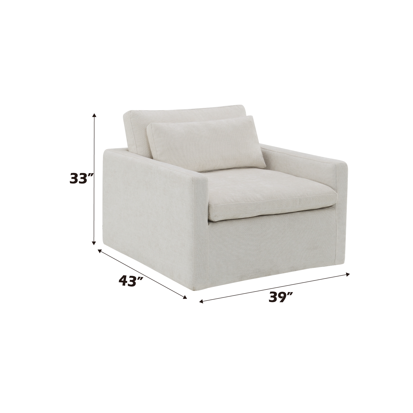 Upholstered Swivel Chair with Toss Pillow and Wood Frame