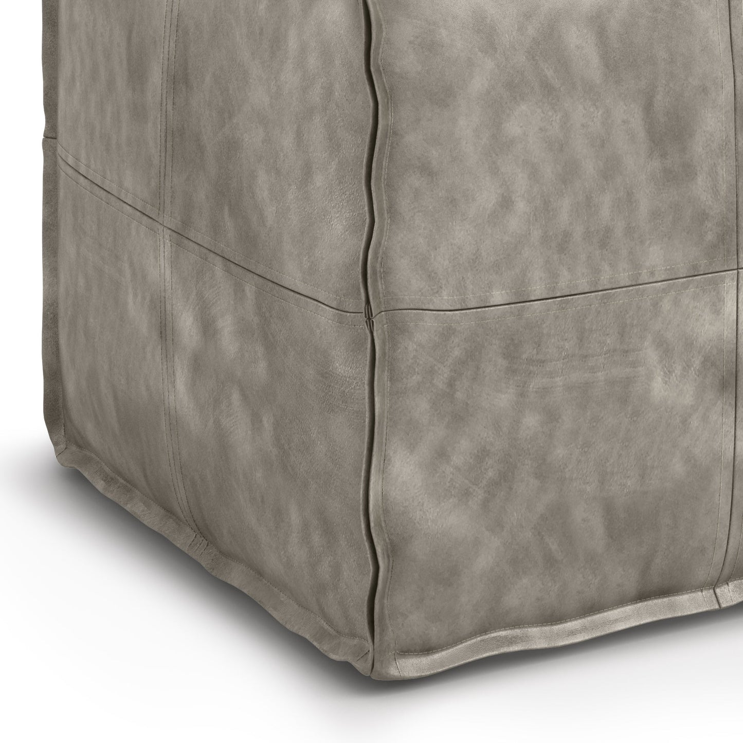 Tranquiluxe Faux Leather Square Pouf with Top Stitching Detail and Zipper