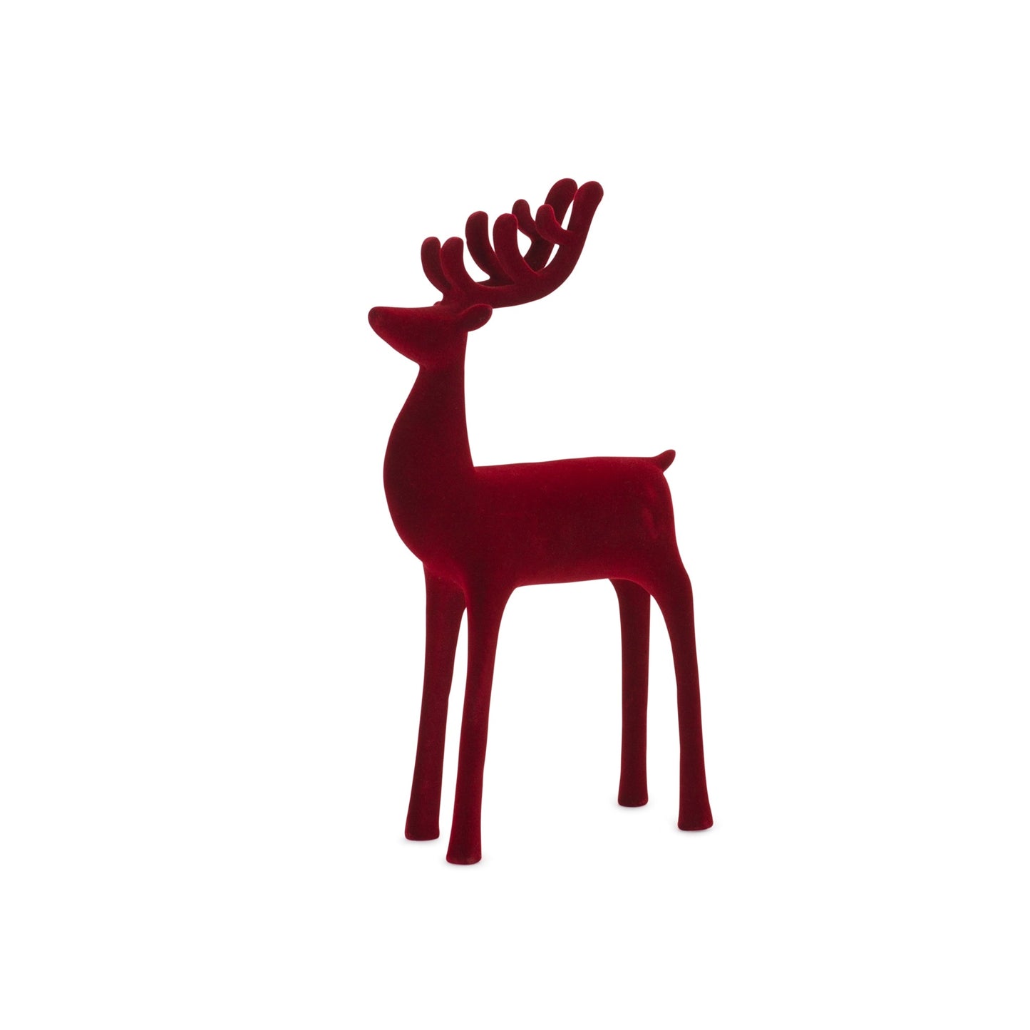 Red Flocked Deer Figurine, Set of 2
