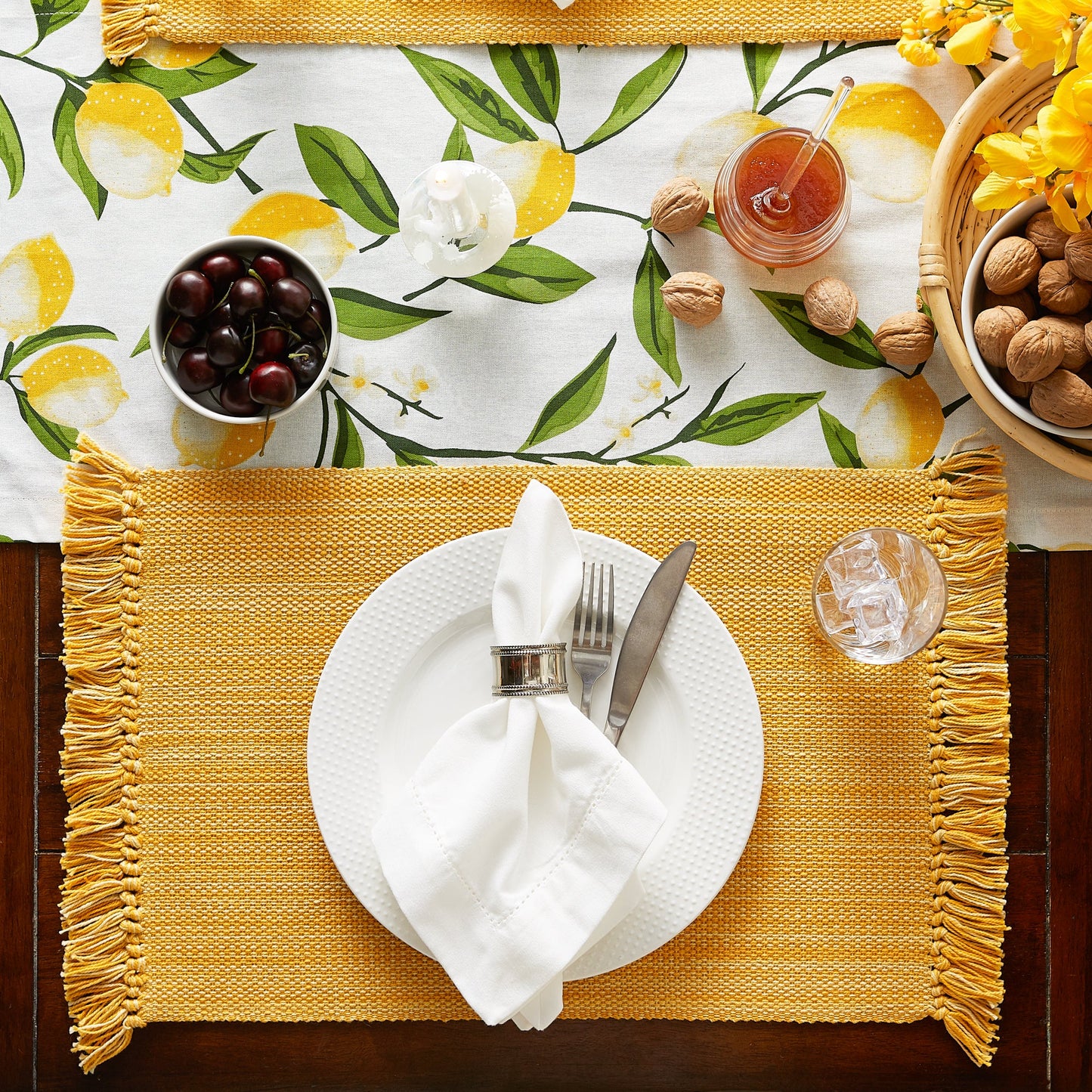 Apricot Variegated Fringe Placemats, Set Of 6
