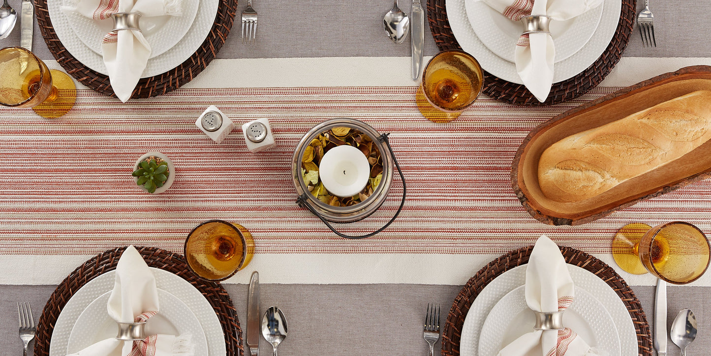 Pimento Striped Fringe Ribbed Table Runner 14X108