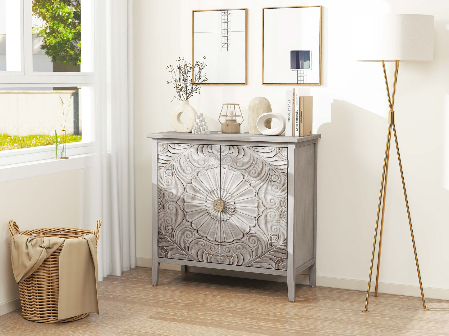 Accent Cabinet with 2 Doors and Gold Pattern Handle