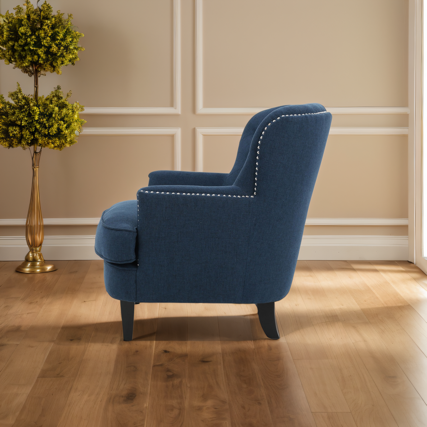 Upholstered Club Chair with Nailhead Trim and Tufted Back