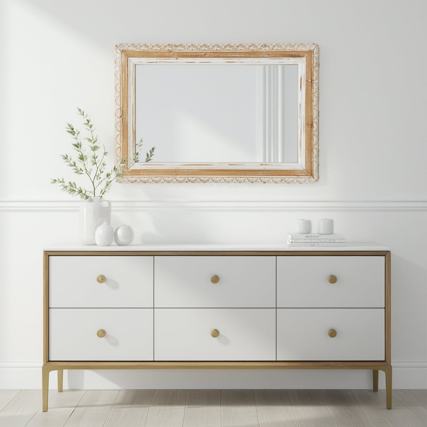 Rectangle Wall Mirror with Carved Wooden Frame