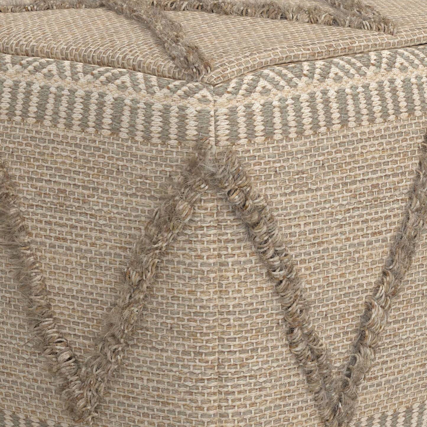 Upholstered Square Pouf with Woven Detail