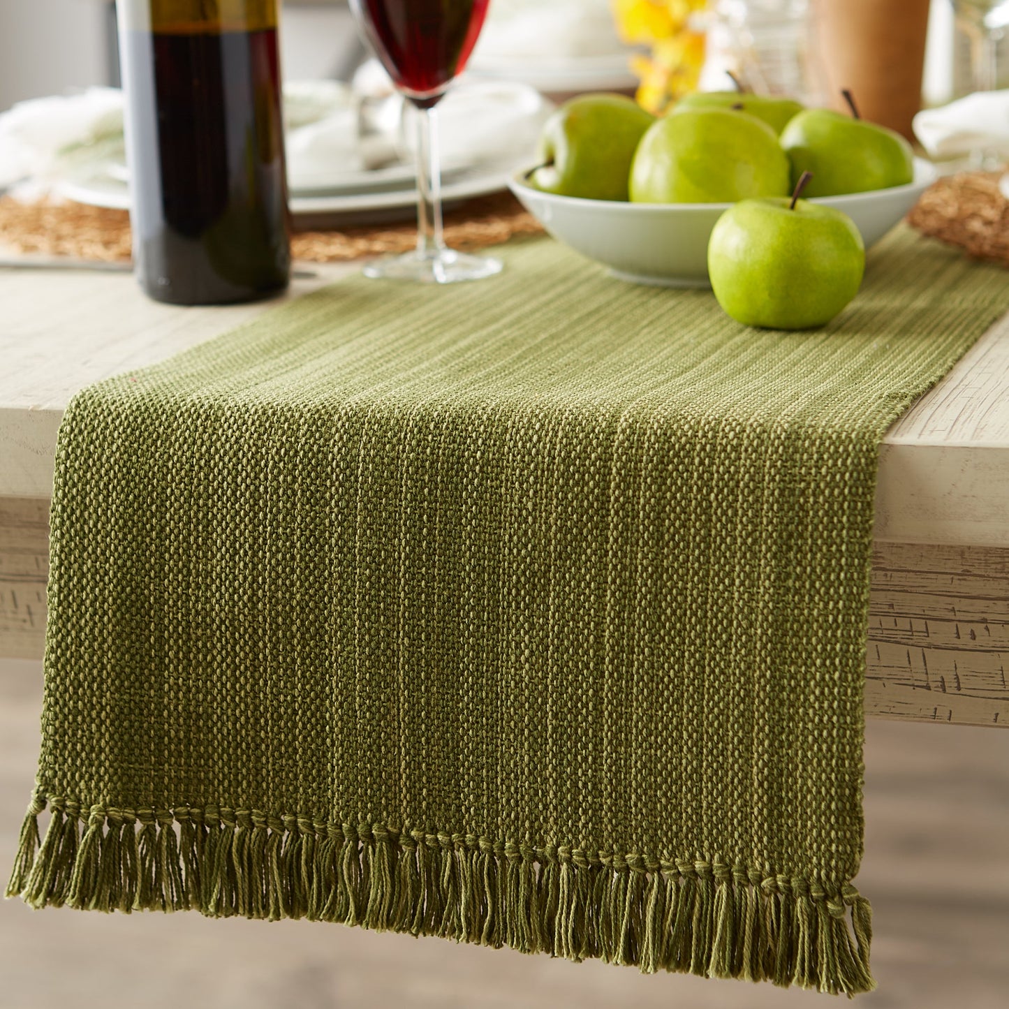 Olive Green Variegated Fringe Table Runner 13X72
