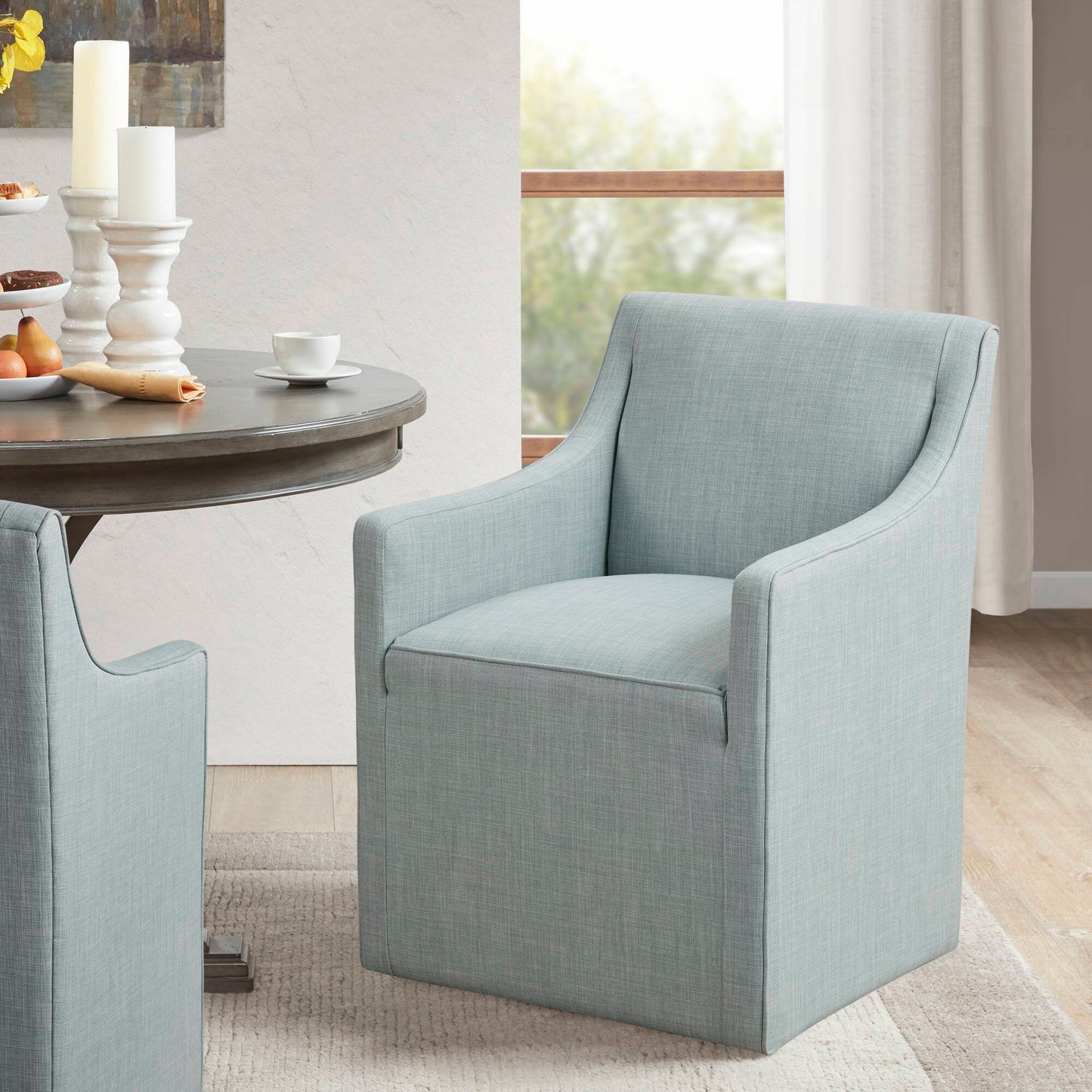 Upholstered Accent Chair with Hidden Casters and Sloped Arms