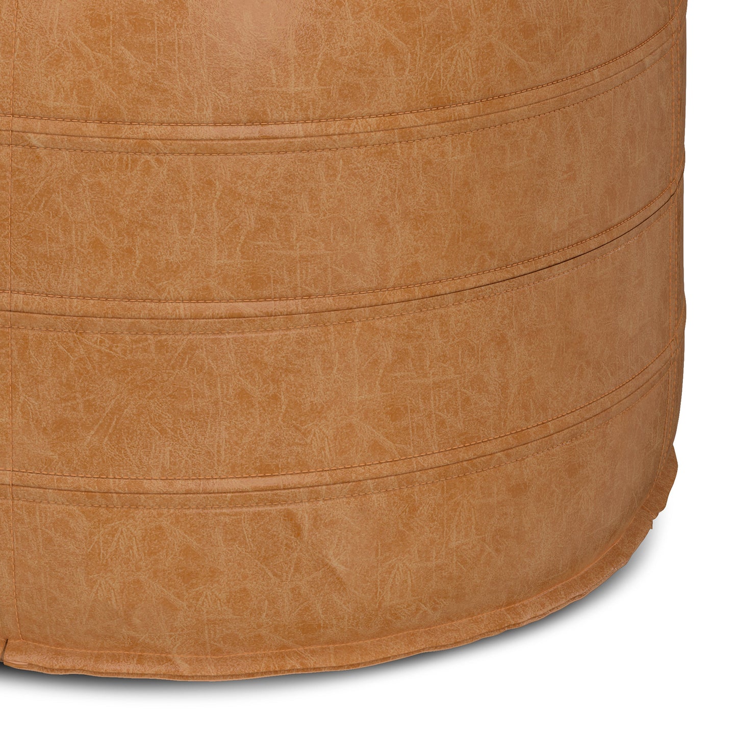 Resonance Faux Leather Round Pouf with Top Stitching Detail and Zipper