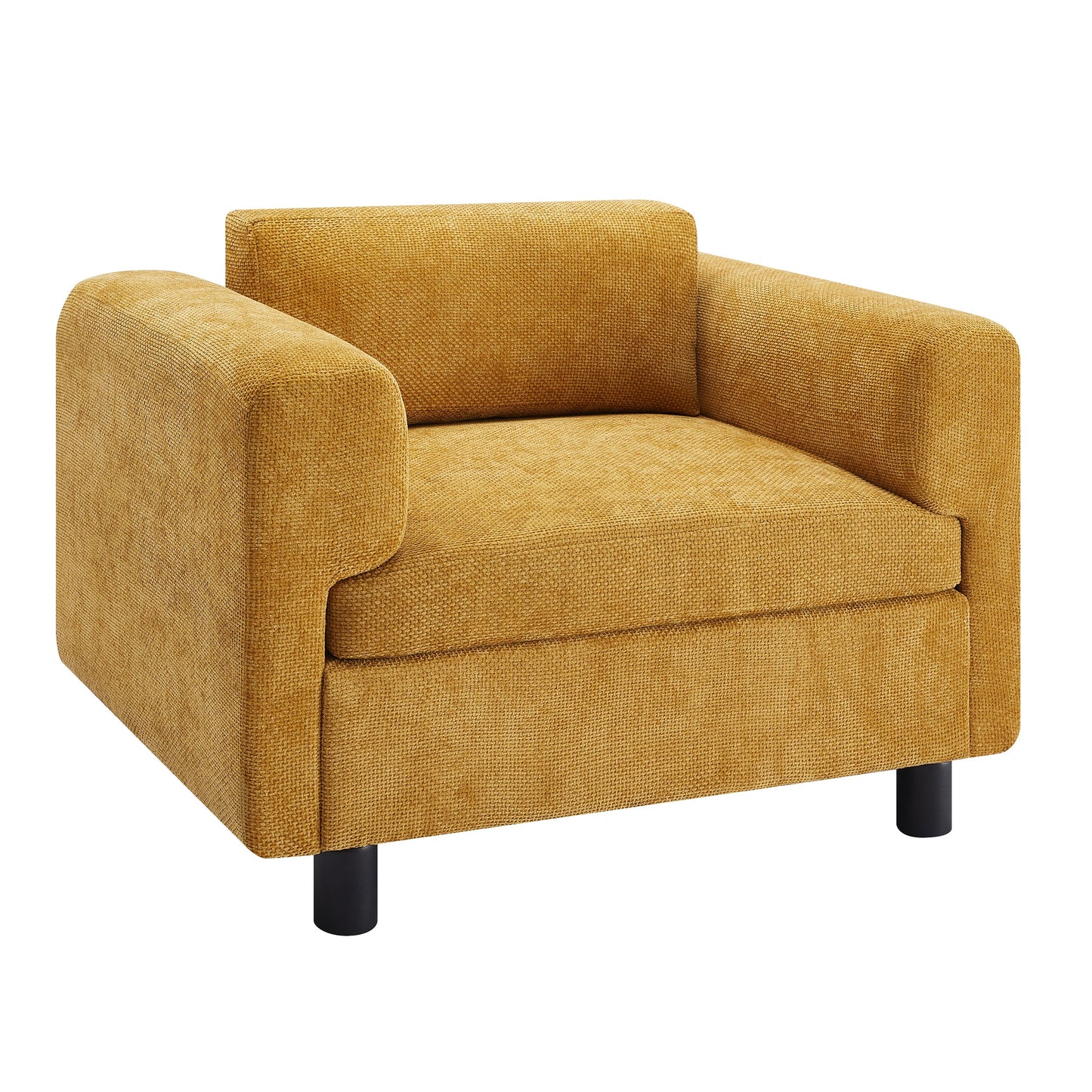 Elixired Upholstered Arm Chair with Tucked Armrests and Round Rubberwood Legs
